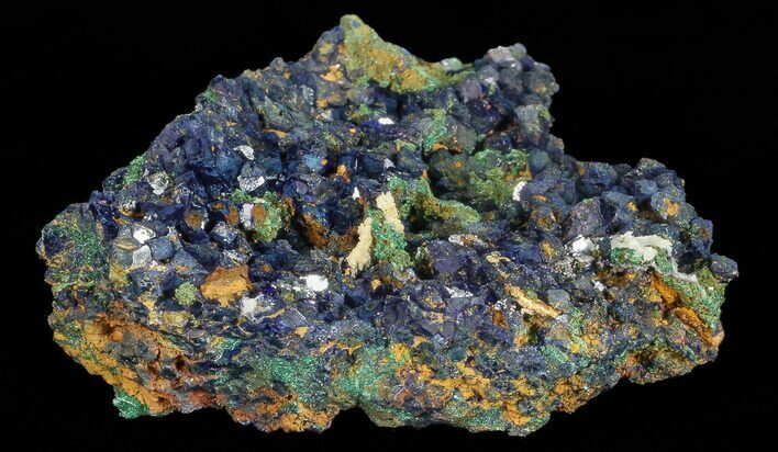 Sparkling Azurite Crystal Cluster with Malachite - Laos #69691